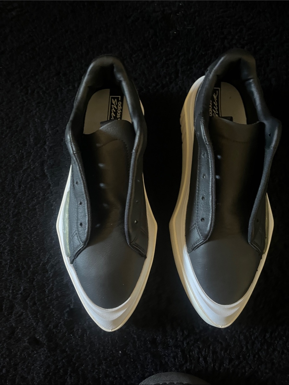 adidas Black Leather Slip-On Sneakers with Cream/White Sole